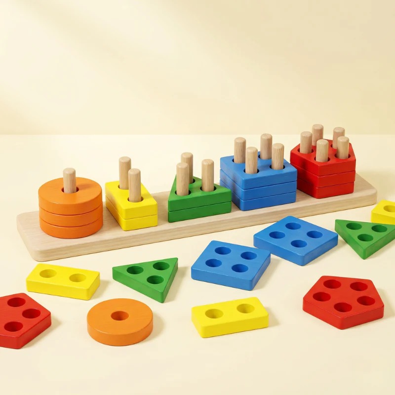 5 Column Shape Sorter and Stacking Puzzle - Image 2